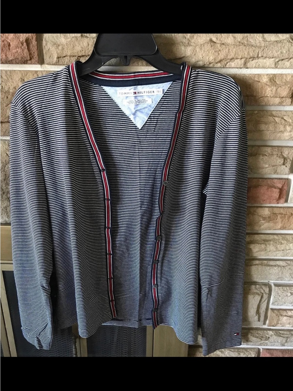 Tommy Hilfiger Navy & White Striped Cardigan with Red Trim